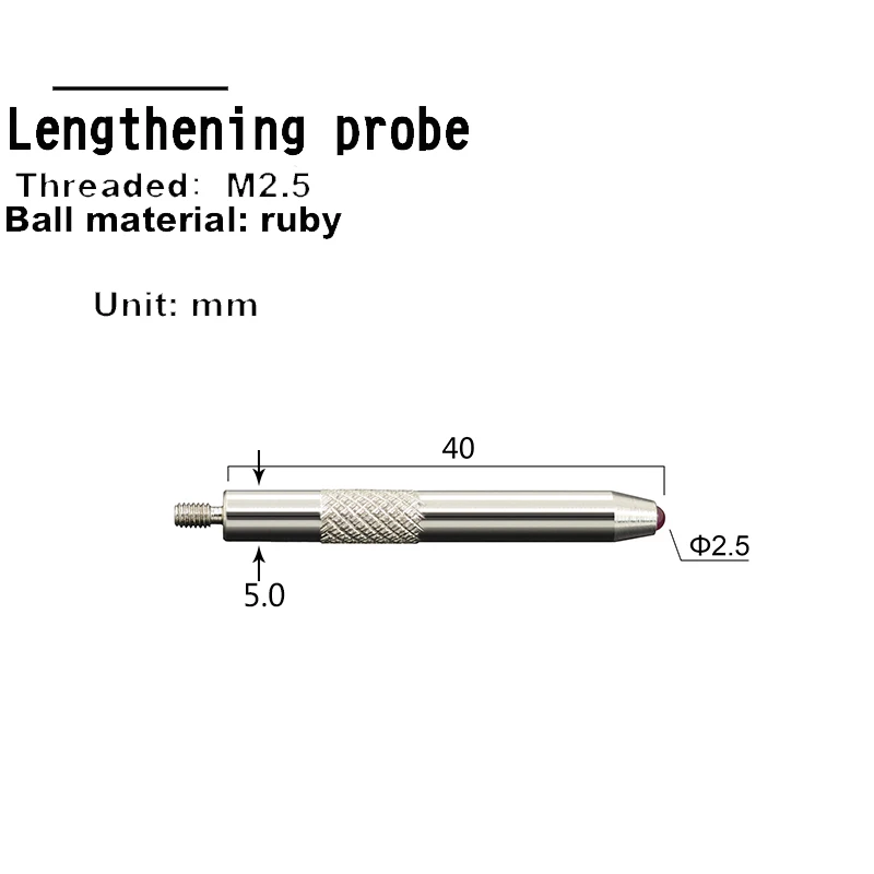 M2.5 Dial Indicator Probe Height Gauge White Steel Tungsten Steel Ruby Lengthened Probe