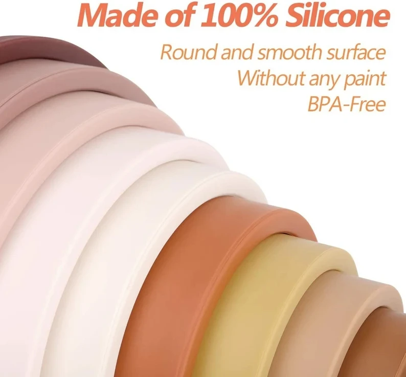 Educational Infant Kids Soft Rainbow Stack Toys Silicone Building Blocks Toys Baby Stacking Silicone Baby Toy Set