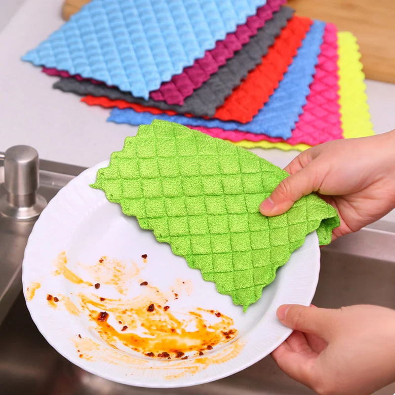 Kitchen Dish Towel Sponge Pad, Diamond Sponge Polishing Cleaning Cloth, Microfiber Sponge Cloth