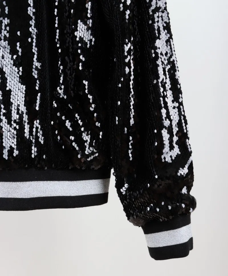 WINGTU OEM Casual Sequin Jacket Long Sleeve Sparkly Bomber Baseball Jacket For Women
