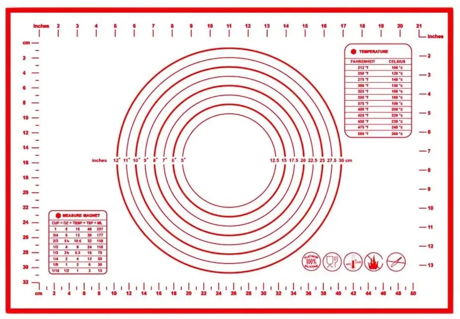 
Reusable Measurements Non-stick Silicone Pastry Mat Rolling Baking Sheet Mats 
