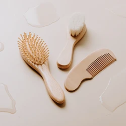 Wholesale Mini Professional Massage Natural Goat Round Baby Kids Wooden 3Pcs Hair Comb and Brush Set