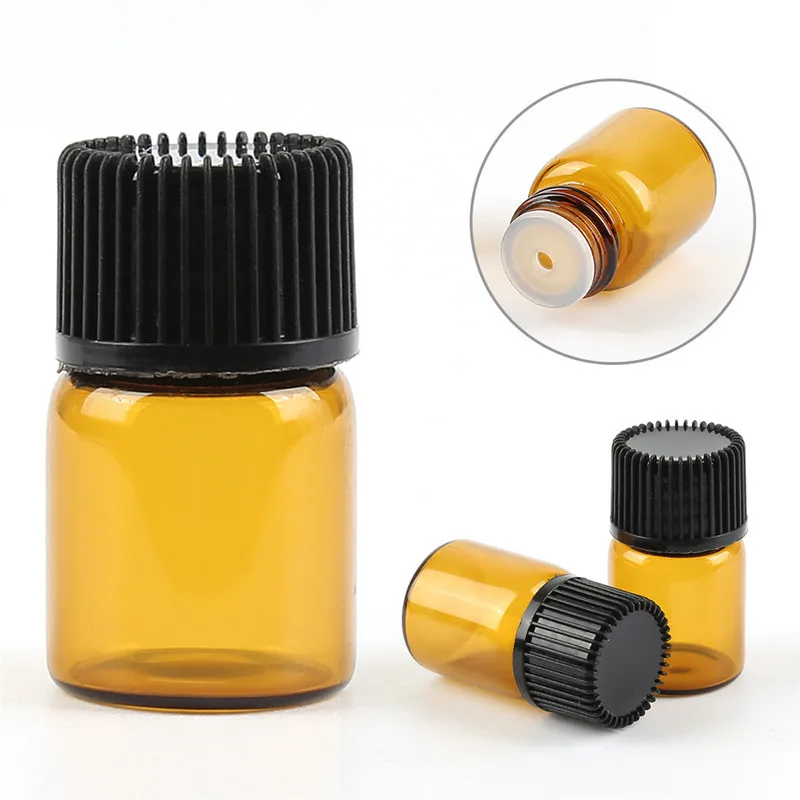 5/8 dram 2ml 1ml 3ml amber glass vial free Perfume Sample Vials with black screw lid/2ml glass vial