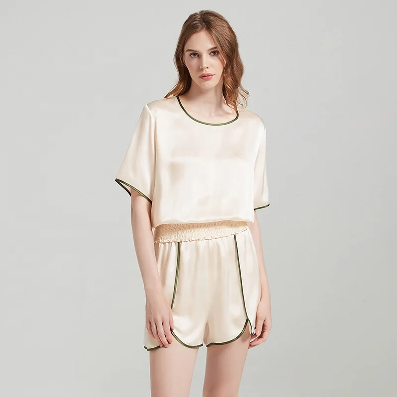 Summer contrasting colors short sleeves and shorts silk sets fashion lovely nice looking for home wear and worn externally