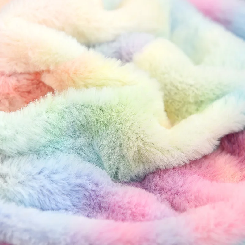 
New fashion warm tie dye hat winter plush rainbow faux fur fisherman hat outdoor bucket hats 