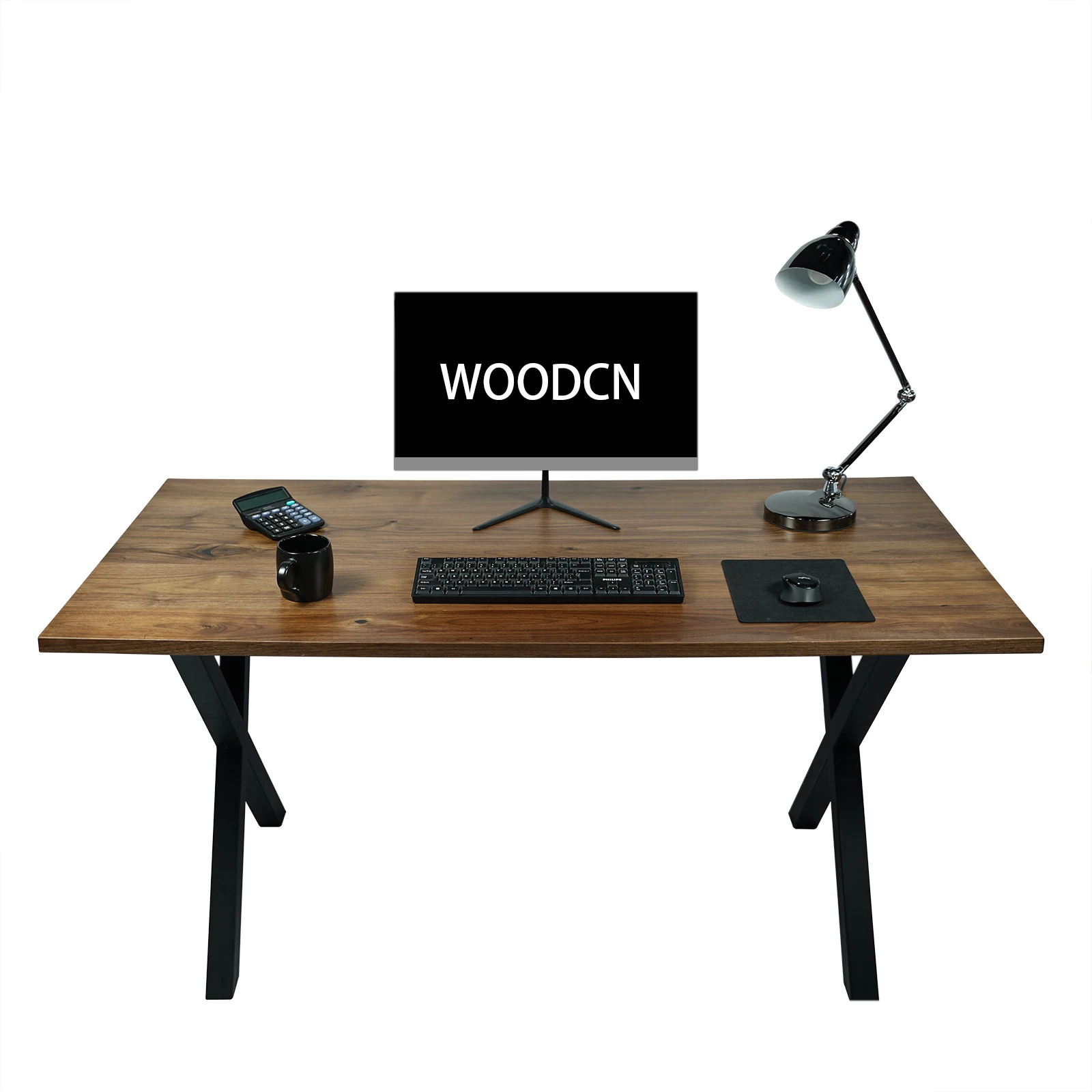 Veneered black walnut office desk 28x55 inch with X style legs