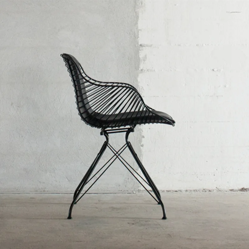 Chrome gold iron metal wire dining room wire chair with pad