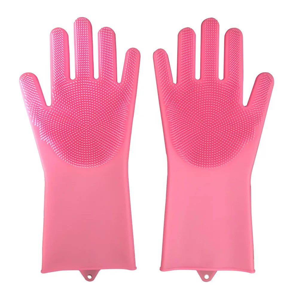 Food Grade Household Silicone Reusable Brush Gloves Rubber Scrubber Dish Washing Cleaning Dishwashing Gloves