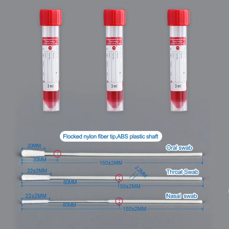 Nasal swab nasopharyngeal throat oral specimen collection transport vtm sterile disposable sampling flocked swabs sticks
