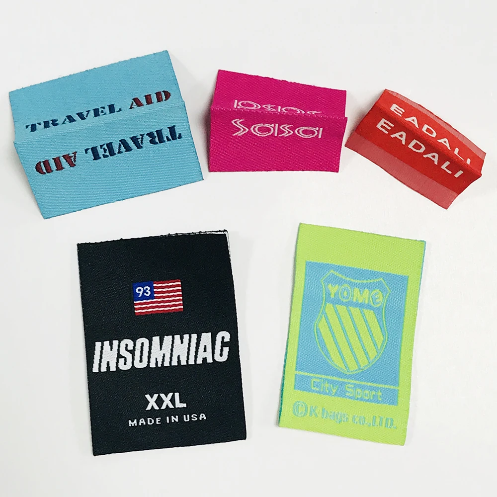 Custom woven brand name tag stain labels for clothes