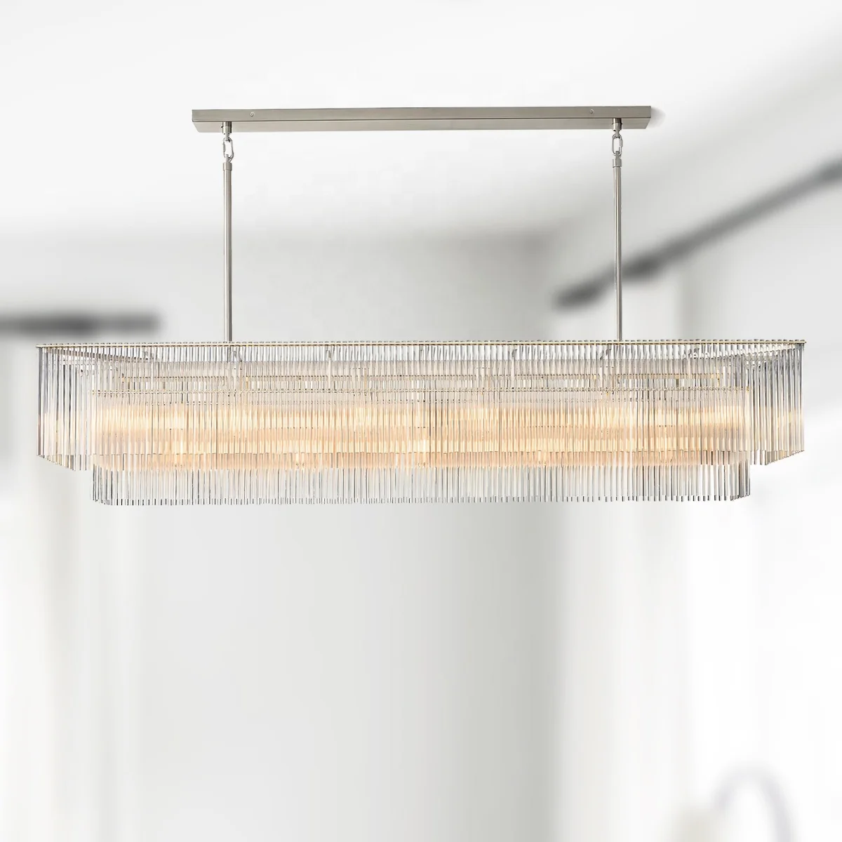 Modern Crystal Glass Rod Pendants Multi-Layer Chandelier Lighting Fixture For Living Dining Room Kitchen Island Foyer Lobby