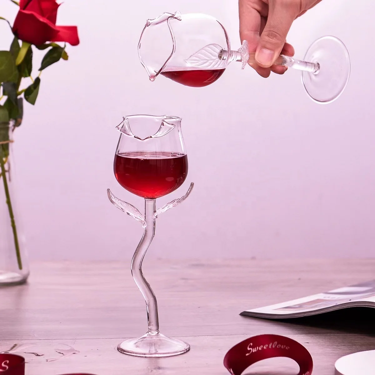 Creative Vintage Rose Wine Glass Champagne Cocktail Whisky Glass Manufacturer Wholesale
