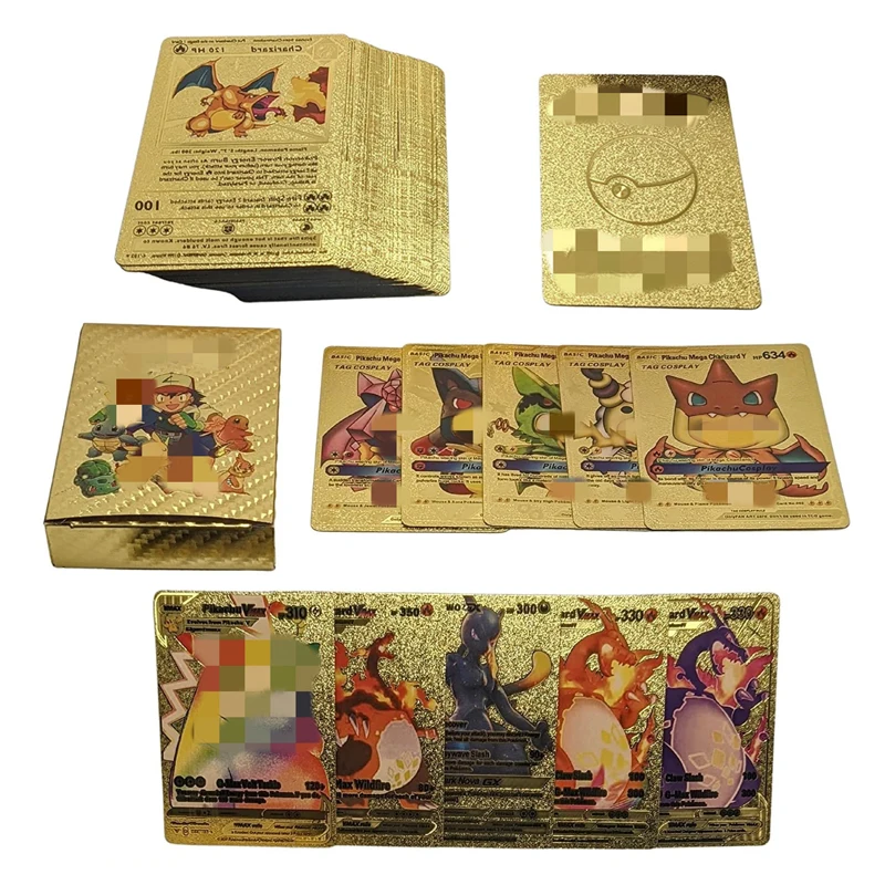Wholesale Popular Rare Pikachu Gold Black Poke mon Card Trading Playing Game Cards Poke Mon Playing Card