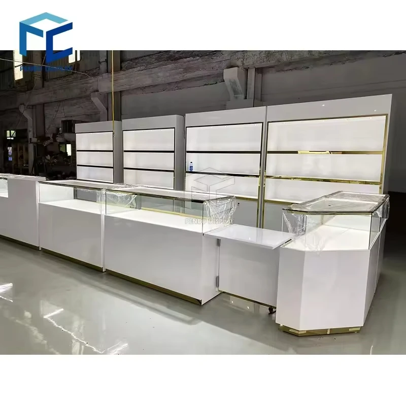 Modern Luxury Mdf Jewelry Shop Furniture Wall Display Shelves Counter Design Jewelri Showcase For Shopping Mall