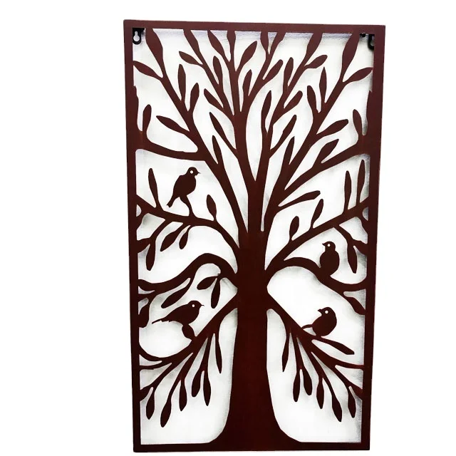 Laser cut metal brick red  bird stand tree decor wall metal art house decoration living room Hot Sale