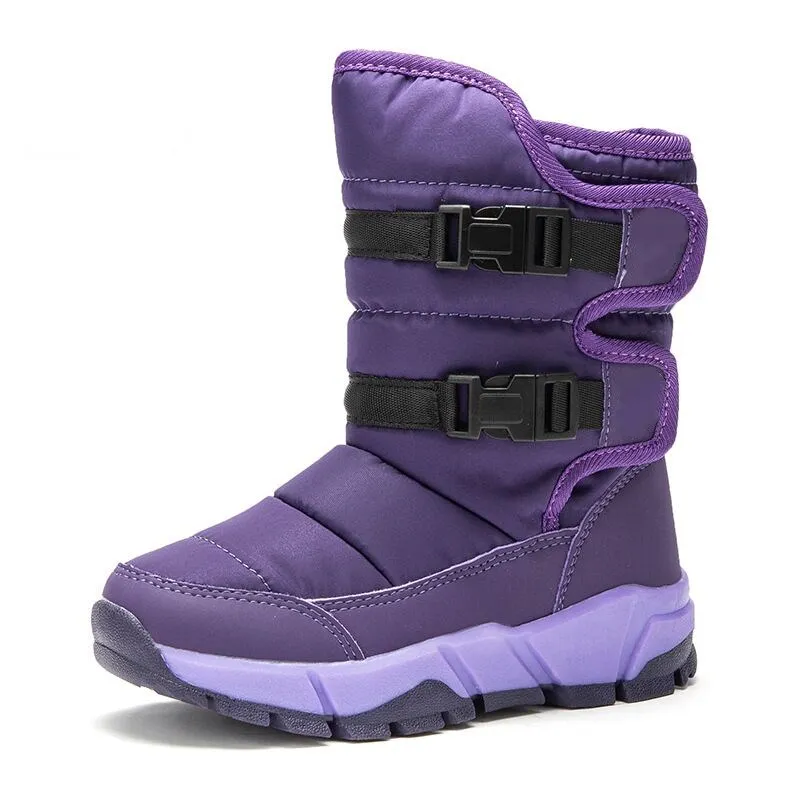 Autumn and winter new boys and girls leather fleece warm waterproof non-slip sports snow boots