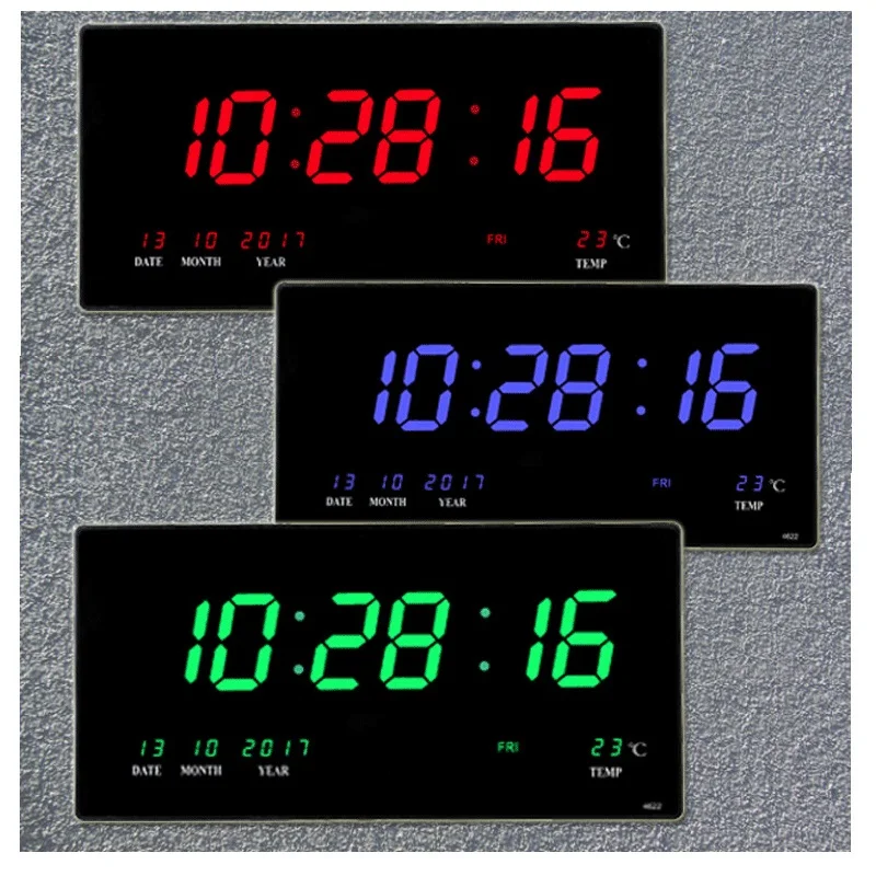 YIZHI Large Screen Multifunctional Classical LED Digital Electronic Wall Clock with Temperature Week Calendar Display Home Decor