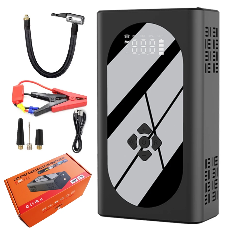 37000mWh Portable 4 In 1 car Jump Starter Tire Pump  Power Bank Jump Starter With 150psi Air Compressor
