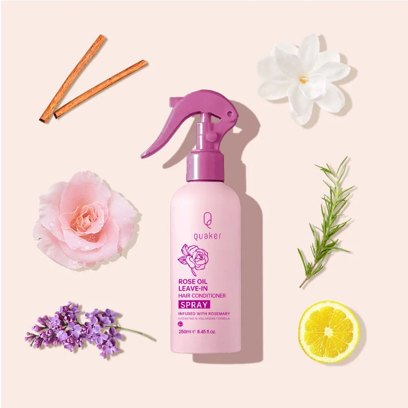 Qquaker Private Label Rose Water Anti Frizz Smoothing Leave In Hair Conditioner Spray Hair Care Products