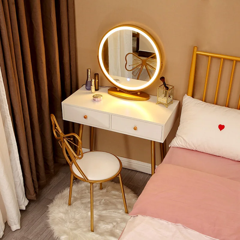 Nordic Ins Wind Modern Minimalist Bedroom Wrought Iron Light Luxury Small Dressing Table With Lamp (1600363635148)