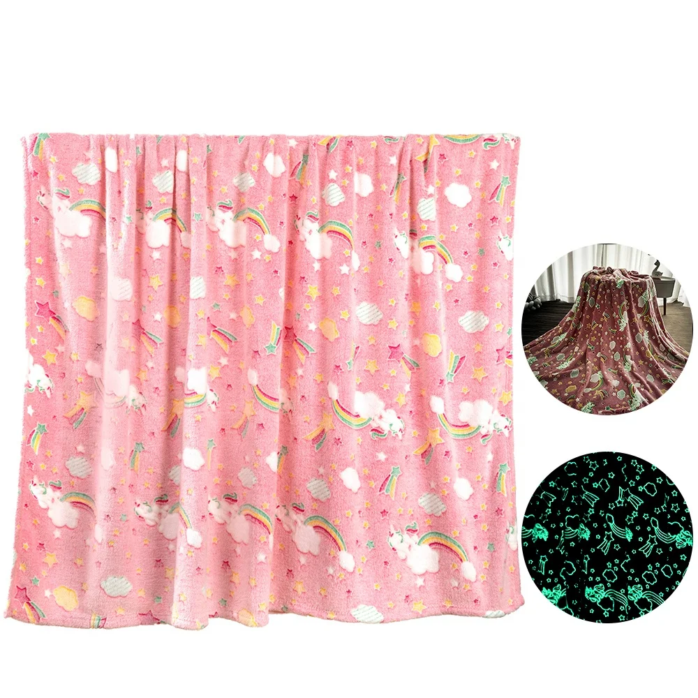 Glow in The Dark Throw Blankets Luminous Unicorns Blanket for Girls Super Soft Flannel Furry Fleece Blanket