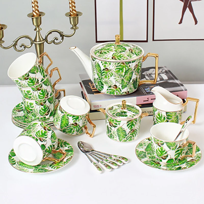 High quality 21pcs coffee set ceramic coffee cup and saucer cream suger bowl with gold trim coffee tumbler