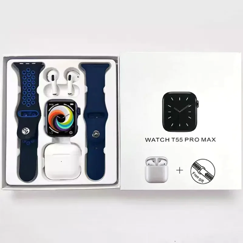 Original Series 8 T55 pro max smart watch with tws earphones BT Call Men Sports Fitness Smart Band Custom dial smartwatch