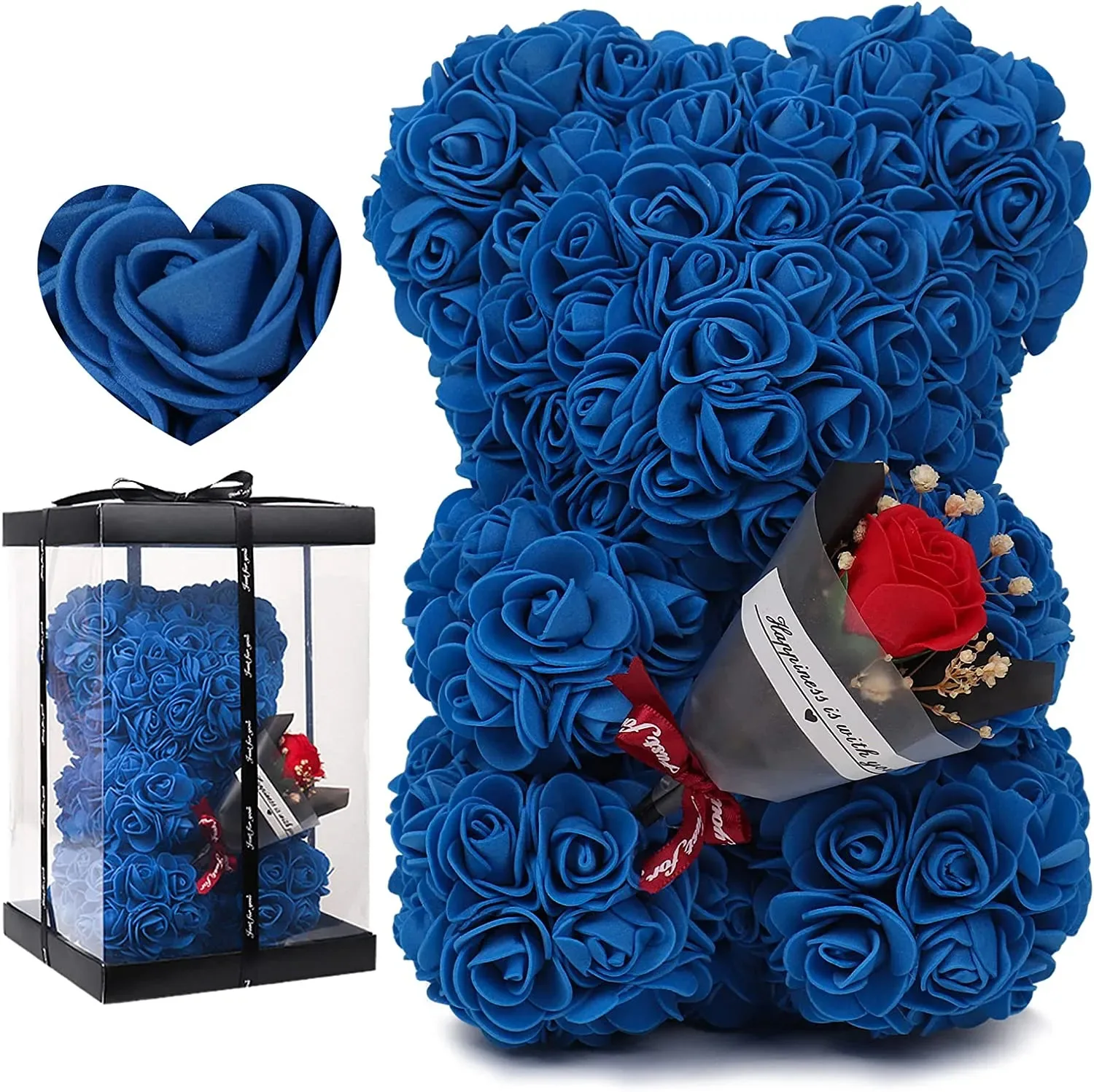 Customized handmade 25cm Rose Teddy Bear With Box, High Quality Artificial Flower Bouquet for Valentines, Wedding, Decoration