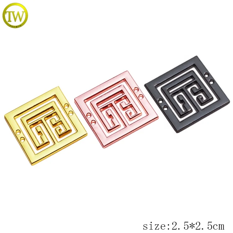 Zinc alloy garment accessories making custom gold logo square name tags hollow logo label for women clothes