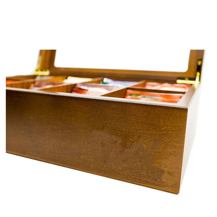 Hot sale storage chest 8 compartments glass window wooden wood bamboo tea box with tea