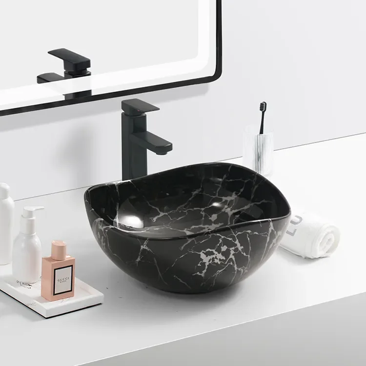 Sink Lavabo Art Marble Hand Wash Basin Countertop Marble Bathroom Waschbecken Ceramic White Modern Rectangle Hotel Drainer 9L