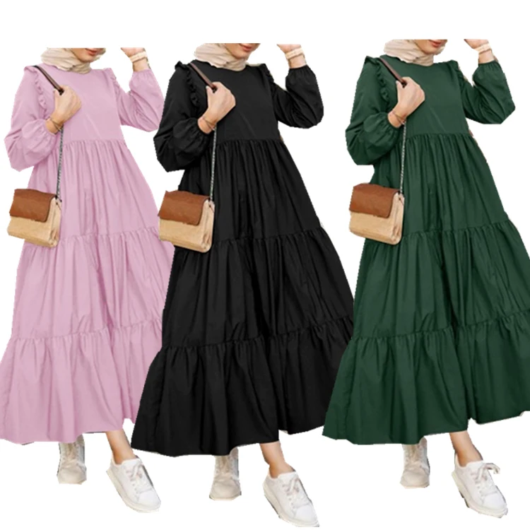 GH-E615 Casual Plus Size Abaaya Muslim Woman Dress Abaya Long Dress Muslim Islamic Clothing