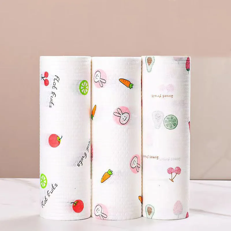Super Oil Absorbent Reusable Non=woven Wood Pulp PP Polyester Printed Lazy Rag Disposable Towels Kitchen Cloth dish towels