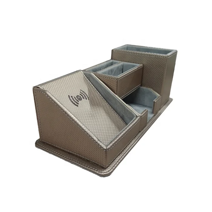 
10W Gold PU Leather Wireless Charger Desktop Organizer compatible 5W and 7.5W 