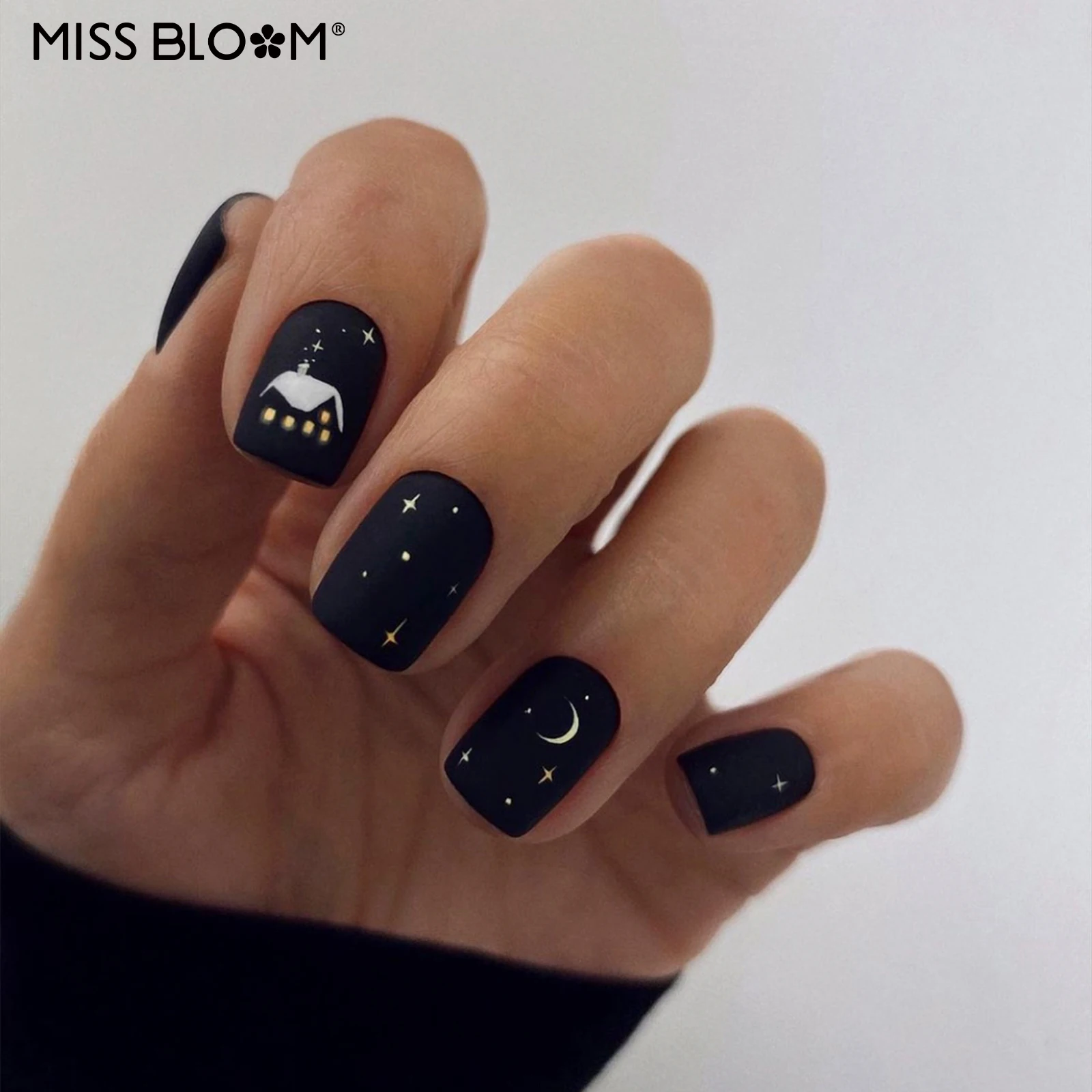 New Arrival 24Pcs Long Square Style Christmas Stars Moon Full Cover Nail Art Tips Designer Acrylic Press On False Nails Set