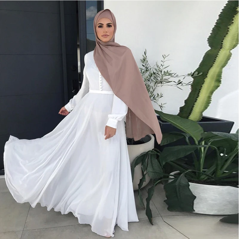 Top sell wrinkle crepe Dubai Women Muslim Dress Clothing Long Sleeves Round Collar Solid Color indian & pakistani clothing