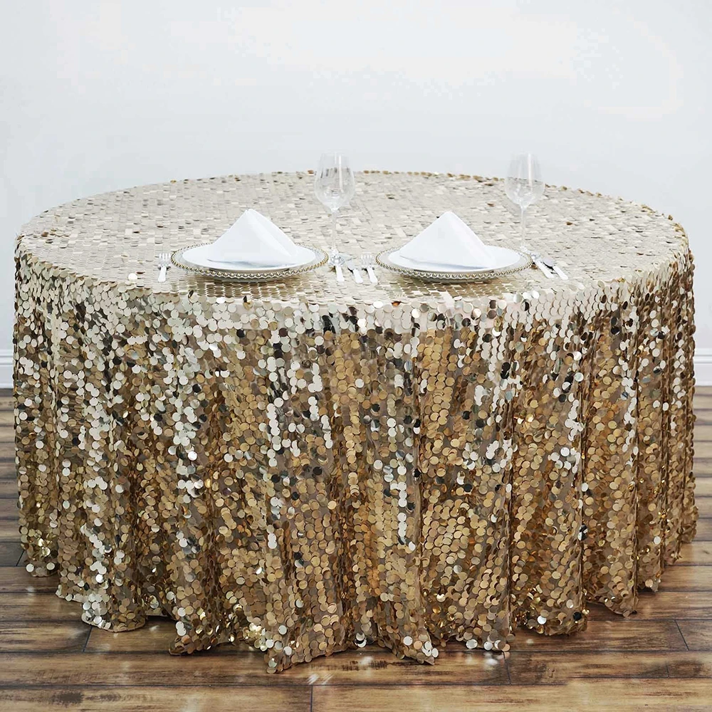 Premium Fancy Glitter Square Table Linen Cloth Covers 120 inch Big Payette Champagne Large Sequin Wedding Party Round Tablecloth