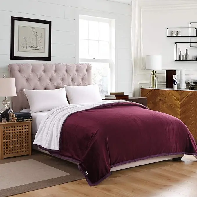 Custom Luxury Ultra Soft Double Ply Sherpa Fleece Blanket 100% Polyester Knitted Solid Pattern Modern Style for Home Use