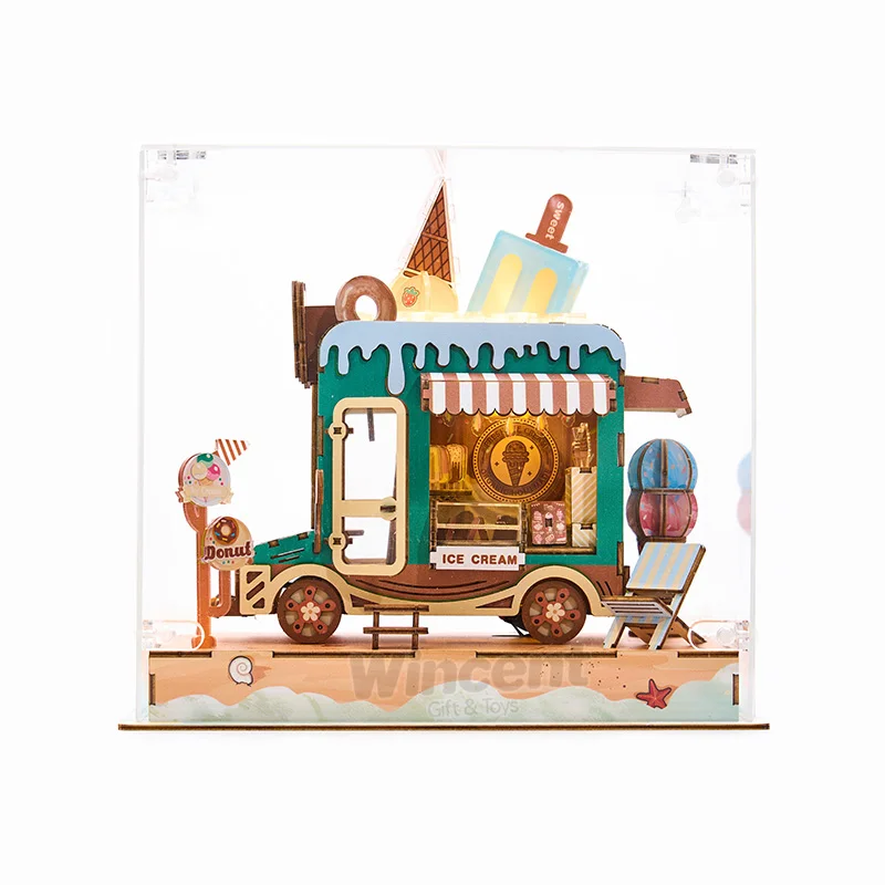 Wincent New Product Assemble Ice cream truck DIY Miniature Doll House wooden puzzle 3d toy miniature diy