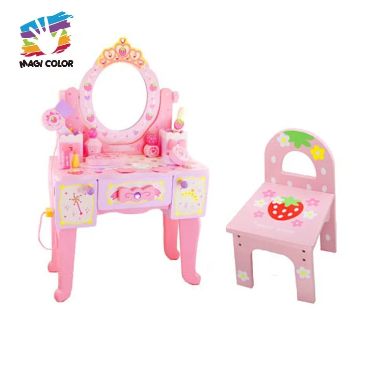 Новый дизайн игровой домик набор для макияжа игрушечный розовый деревянный туалетный столик детей W08H121