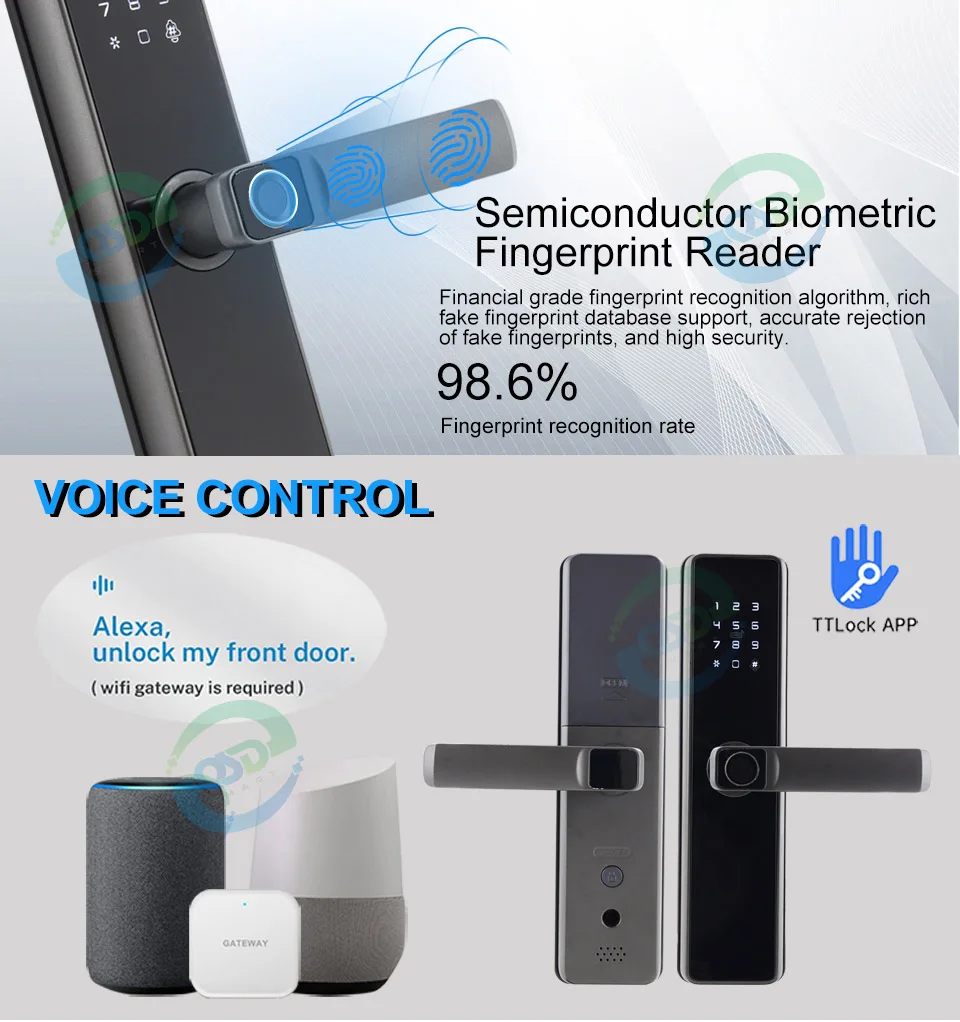 Smart Cerradura Fechadura Digit Lock RFID Card NFC Wifi Tuya TTlock Alexa Biometric Fingerprint Keyless Intelligent Door Locks