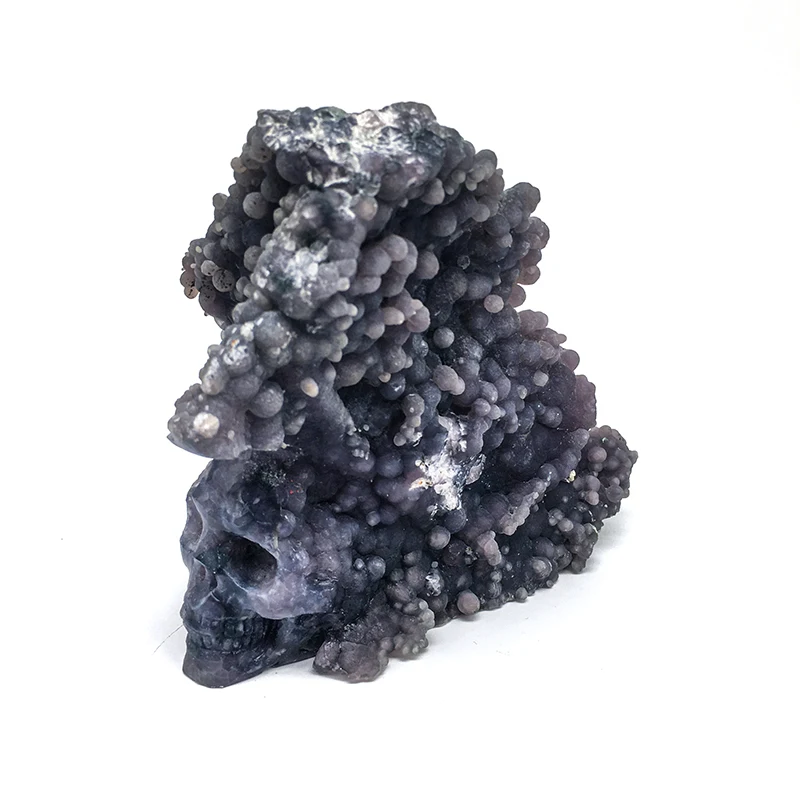 Wholesale natural Amazing Hand Carved grape agate skulls  purple crystal crafts heading crystal Skulls for decoration and sale
