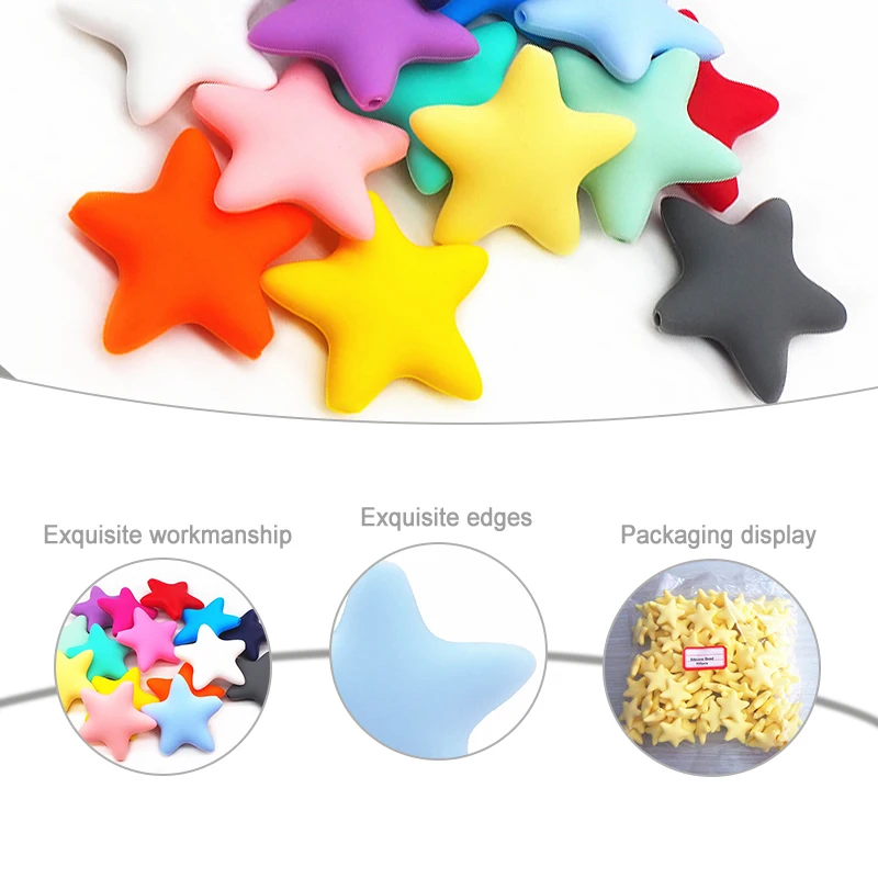 100% Food Grade Star Teething Beads Chewable Soft Chain Beads Teether Loose Beads