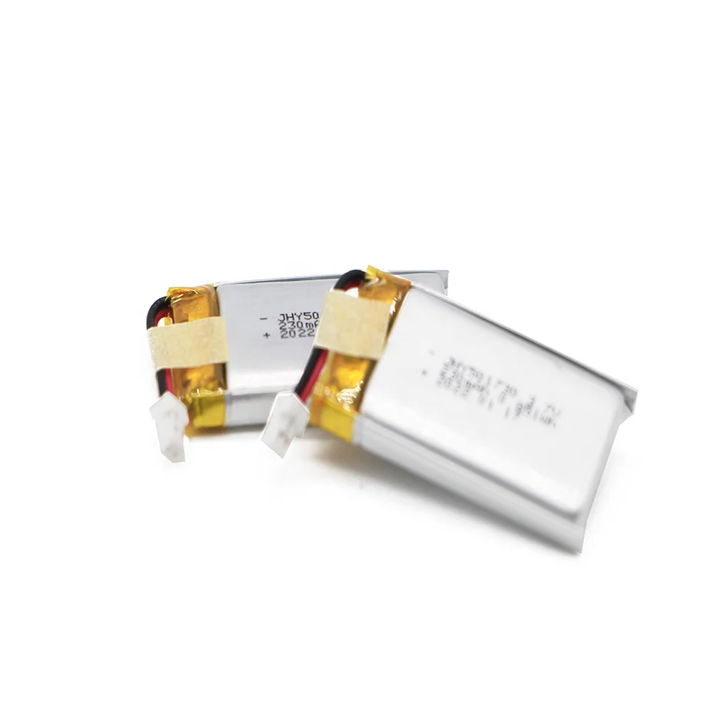 JHY lithium ion 501730 3.7V 230mAh rechargeable lipo polymer battery with pcb