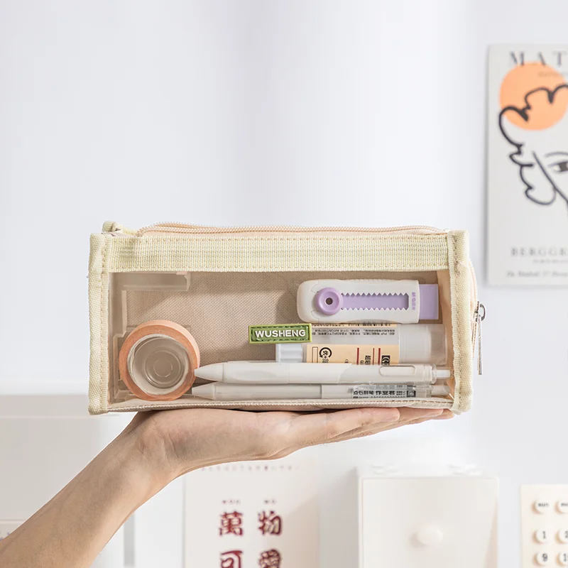 Versatile Clear Pencil Case: Multi-Functional, Large Capacity with Visible Partitions - Ideal for School and Office