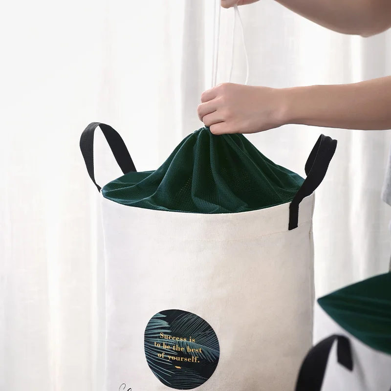 Fashion Folding Round Printed Collapsible Canvas Fabric Storage Bin Laundry Dirty Clothes Basket For Clothing Quilt Toy