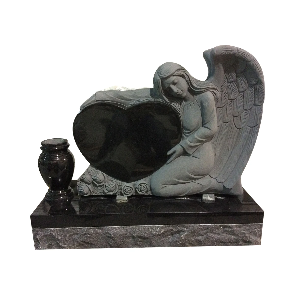 
Haobo Stone Black Granite Single Angel Heart Headstone and Tombstone 