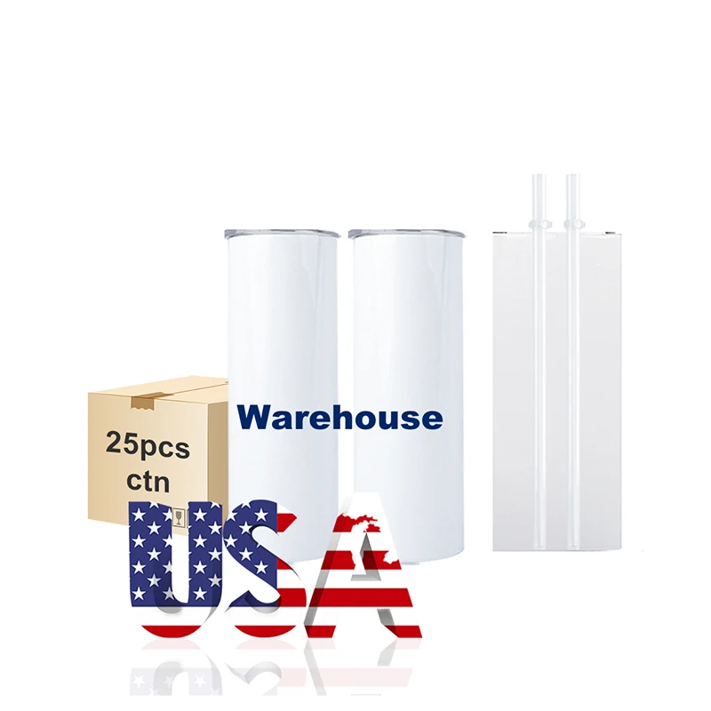 USA Warehouse Wholesale 15oz 20oz 30oz Heat Press Sublimation Straight Skinny Blanks Sublimation Tumbler with Extra Lid
