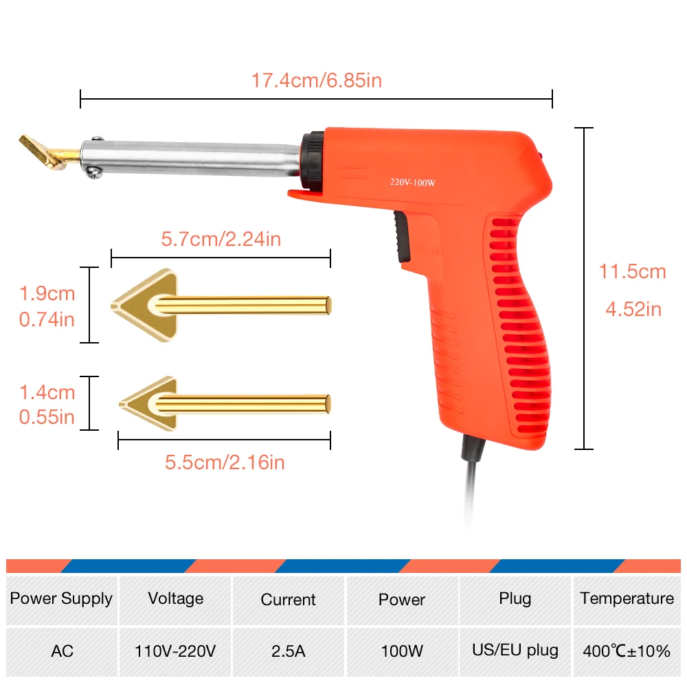 Car Bumper Repair Tool 2 Welding Tips 100W Plastic Welding Kit Soldering Iron Gun Plastic Welder