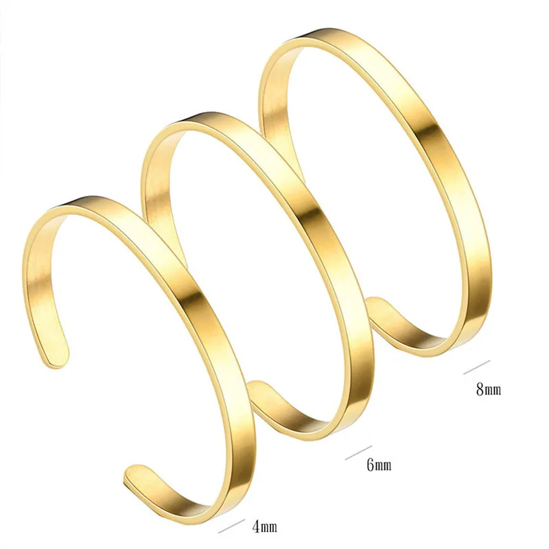 2023 Custom Logo Opening Adjustable C-shaped Bracelet Engraved Pattern Stainless Steel Bracelet for Women and Men